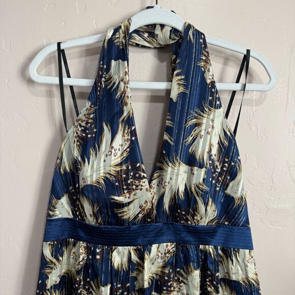 NWT LAUNDRY by Shelli Segal Blue and Metallic Gold Halter Dress  Sz 12 - Picture 2 of 8